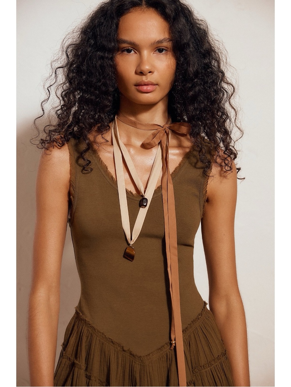 Free People Ariana Ost Ribbon Tigers Eye Wild Unknown Layered Necklace NWT - Picture 6 of 14